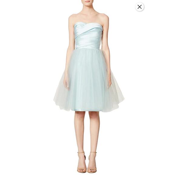 ML‎ Monique Lhuillier Katerina Dress Light Blue Strapless Knee Length Size 10 - Picture 1 of 8